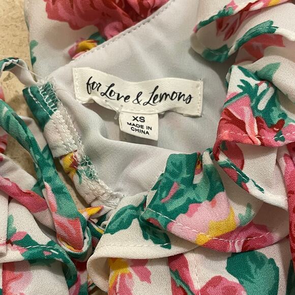 For Love & Lemons XS Imogen Floral Mini Dress | Ruffle Puff Sleeve, $210, NWOT - Picture 6 of 12